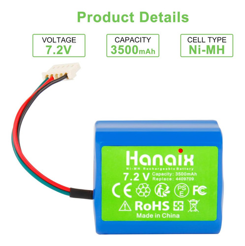 Hanaix 3500mah 72v Batería De Reemplazo Nimh Para Irobot T