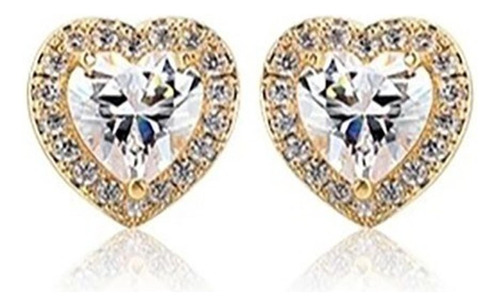 Finos Aretes Broqueles Corazón Swarovski Oro 14k Lam Estuche