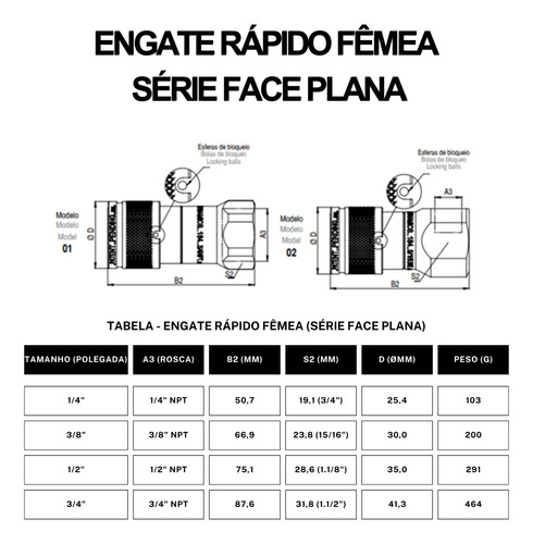 Conjunto Engate Rápido Série Face Plana 3/8 Npt