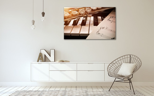 Cuadro Canvas Moderno Piano, Flauta & Partitura 75x120cm