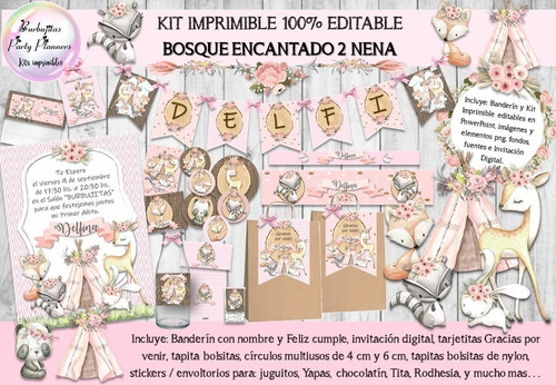 Kit Imprimible Animales Del Bosque Encantado 2 100% Editable