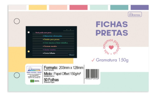 Refil Mini P/ Caderno Argolado Ficha Preta Cadersil