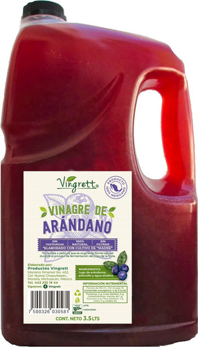 Vinagre De Arándano Orgánico Elaboración Artesanal- 3.5 Lt