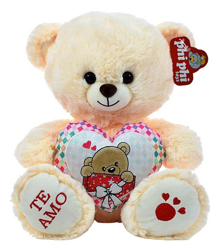 Peluche Oso Con Corazón Brilloso Te Amo Phi Phi Toys 32cm 