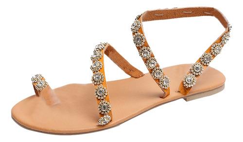 Sandalias Planas Sin Cordones Tipo Diamante Estilo Romano W