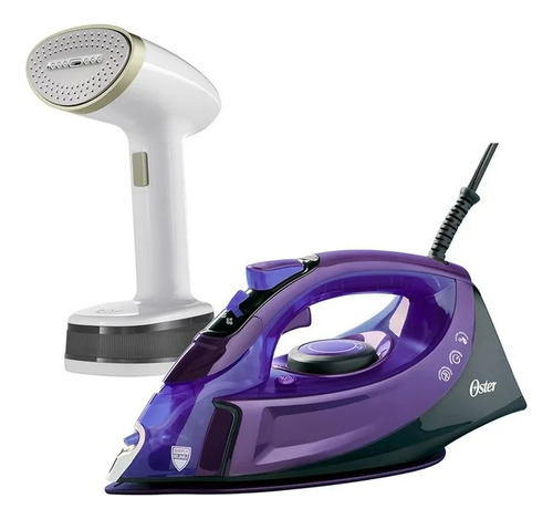 Combo Oster Vaporizador Plegable Y Plancha Digital Suela Cer Color Morado