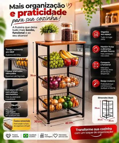 3 Cestos Base Para Bebedouro Belolar Fruteira De Chao Cozinha Preto Fosco Com Pes Regulavel Mdf