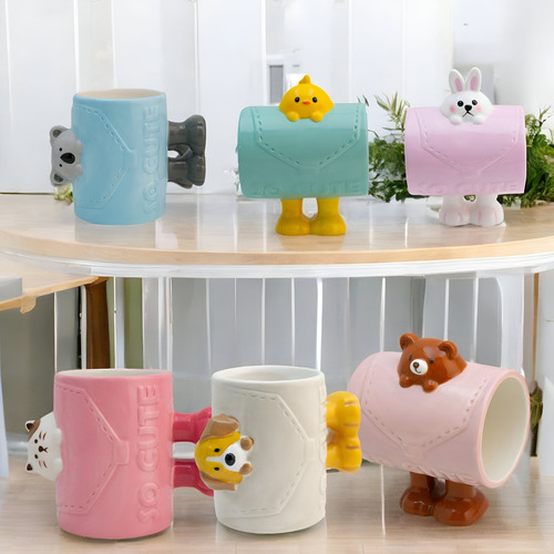 Taza De Cerámica Animales 3d Cute Con Asa De Patitas 480 Ml Color Rosa Claro Oso