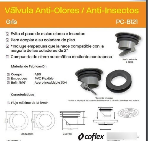 Check Antiolores/anticucarachas P/coladera Coflex Pcb121