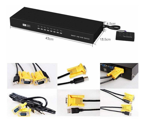 Rijer 8 Puertos Vga Manual Inteligente Conmutador Kvm Usb 80