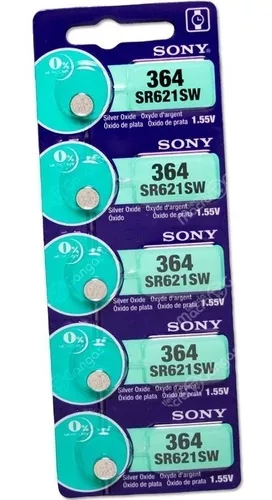 Sony 364 (SR621SW), 1,55 V 0% HG Mercury Free battery Reloj (de óxido de  plata 5 baterías), 364