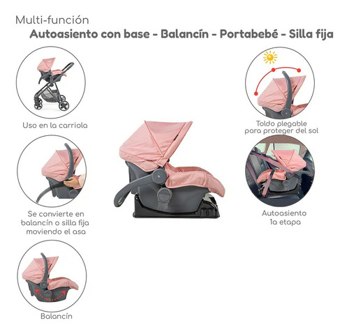 Carriola D Bebe Travel System Prince Con Autoasiento Color Negro Chasis Rosa