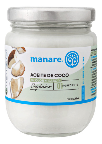 Aceite De Coco Orgánico Sin Olor Ni Sabor Manare 200 Ml
