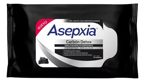 Asepxia Toallitas Purificantes Carbón Detox X 10unidades Tipo de piel Mixta a grasa