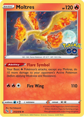 Cartas Pokemon Moltres 012/078 Holo Pre Release Go Pgo