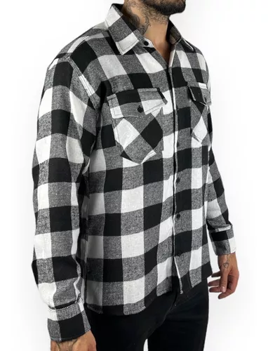 Chemise Xadrez Preto e Branco Flanela - Preto+Branco