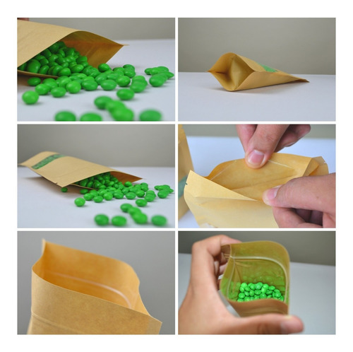 Imagen 7 de 9 de 100 Bolsa Stand Up Pouch Con Cierre Kraft Ventana De 140 Grs