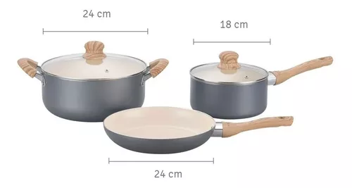 Juego de Ollas y Sartenes de Ceramica Cocina Antiadherente Utensilios 5  Piezas