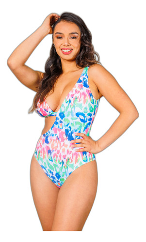 Traje De Baño Enterizo / Trikini Animal Print Multicolor