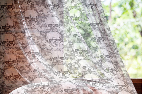 Cortina Transparente Estampado Esqueleto Calavera 108x54inch