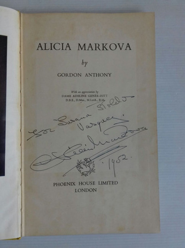 Alicia Markova Gordon Anthony Autografiado Por La Bailarina