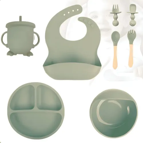 Kit Alimentação Bebê Silicone Introdução Alimentar Infantil Cor Verde