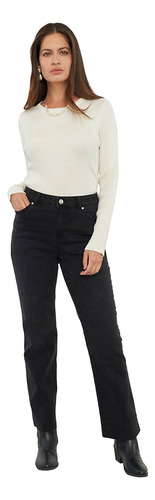 Jeans Mujer Straight Leg Negro Corona