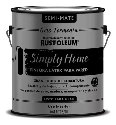 Látex Interior Simply Home Rust Oleum Semi Mate 3,78lt Color Gris Tormenta