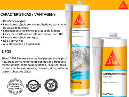 Silicone Neutro Para Piscinas Sikasil 401 Transparente 288g