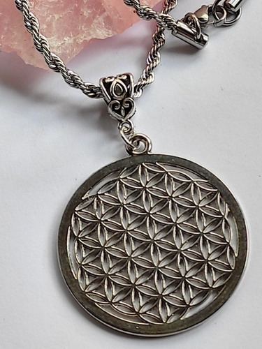 Medalla Flor De La Vida 4cm Cadena Acero Geometría Sagrada