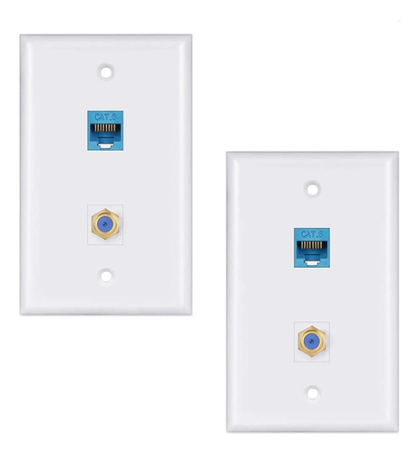 Placa De Pared Coaxial De Ethernet 2 Pack, 1 Puerto De Ether