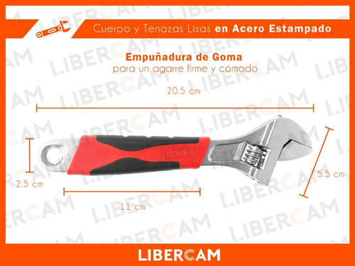 Imagen 4 de 10 de Llave Ajustable Francesa 8 Pulgadas 200mm Mango Goma