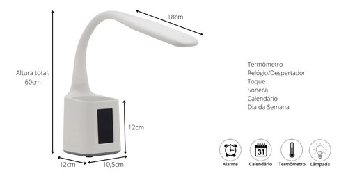 Imagem 3 de 6 de Luminária De Mesa Com Relógio E Porta Caneta
