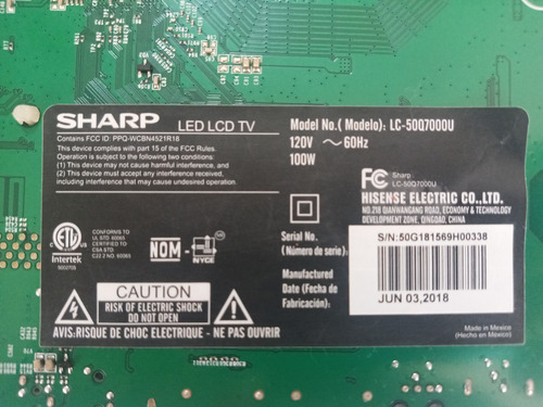 Tarjeta Main Sharp Lc- 50q7000u (Usado)