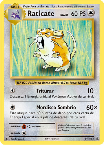 Cartas Pokemon Raticate 67/108 Español Reverse Xy Evolutions