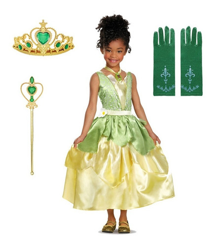 Fantasia Vestido Festa Infantil Princesa Tiana E Acessórios