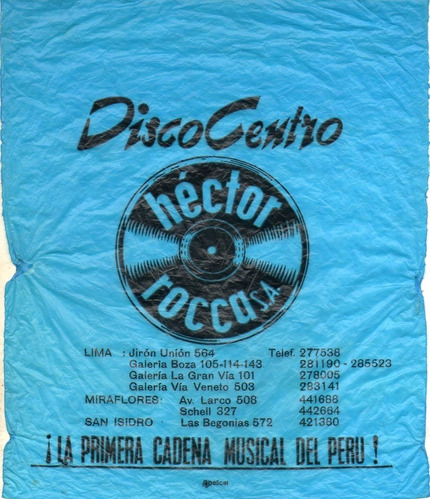 Bolsa Disco Centro Héctor Rocca Primera Cadena Musical Perú