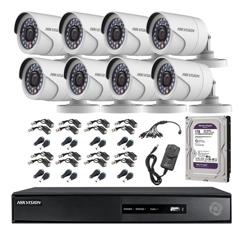 Imagen 1 de 9 de Kit Seguridad Dvr 8ch Hikvision + 8 Camaras 1080p 2mp +disco