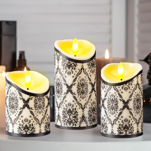 3 Piezas Velas Sin Llama En Blanco Y Negro Velas Con Pilas I