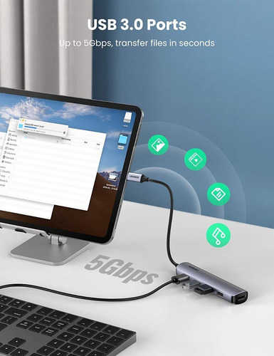 Imagem 5 de 9 de Hub Ugreen 5 Em 1 Multi Portas Tipo C Usb 3.0 + Hdmi 20197