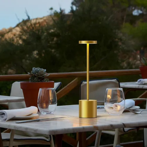 Lámpara De Mesa Luz Led Táctil Recargable Usb Restaurante © Estructura Dorado