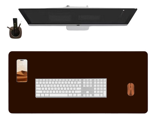 Deskpad Couro Grande 120x40 Deskpad Mesa + Apoio Copo Cor Marrom Café