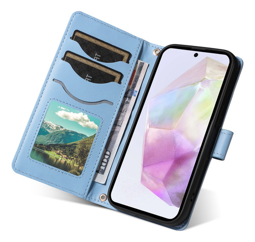 Funda Tipo Cartera De Piel Sintética Con Tapa Para Samsung Galaxy Serie S Con Pulsera, Correa Para El Hombro, Ranura Para Tarjetas, Soporte, Etc., Col