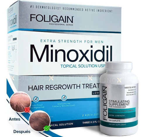 Imagen 1 de 2 de Super Kit Minoxidil Foligain 5% Bajo Alcohol + Tabletas 120 