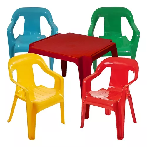 Conjunto 1 Mesa e 4 Cadeiras Poltronas Coloridas