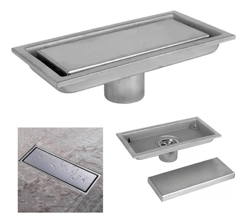 Ralo Linear Piso Invisível Oculto 40cm Anti Inseto Inox