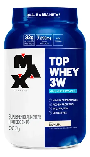 TOP WHEY 3W MAIS PERFORMANCE 900G MAX TITANIUM WWHEY ISOLADO SABOR BAUNILHA