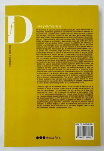 Lawrence G. Sager / Juez Y Democracia - Marcial Pons