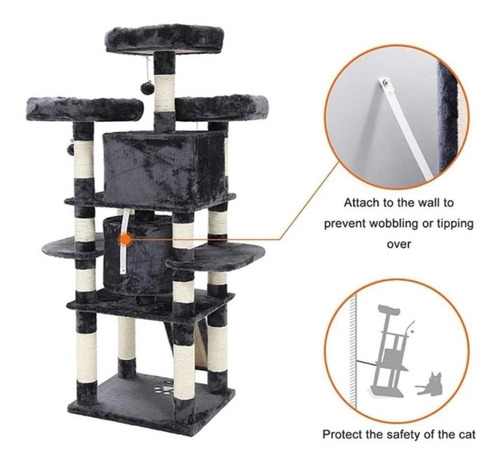 Imagen 5 de 7 de Torre Arbol Rascador Para Gato Mueble Varios Niveles 170cm