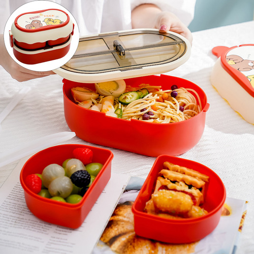 Fiambrera Portátil De 2 Capas, Envase De Comida Para Rojo